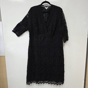 Kiyonna Dress Womens 3 Black Lace Sheath 3/4 Sleeve V Neck Knee Length Party